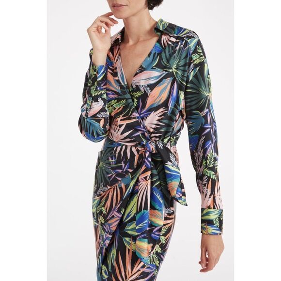 Milly Jordan Tropical Palm Print Wrap Dress